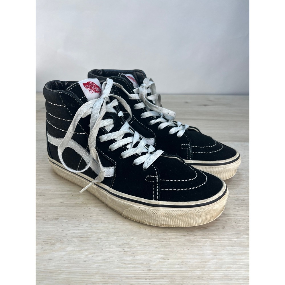 Vans Sk8 Hi Black White Suede Canvas High Top Skate Shoes Men 6.5 Women‎ 8